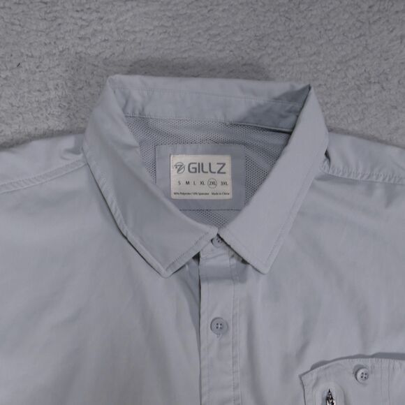 Gillz Shirt Mens XXL Gray Performance Fishing Vented Stretch Outdoor Button Up - Picture 5 of 16